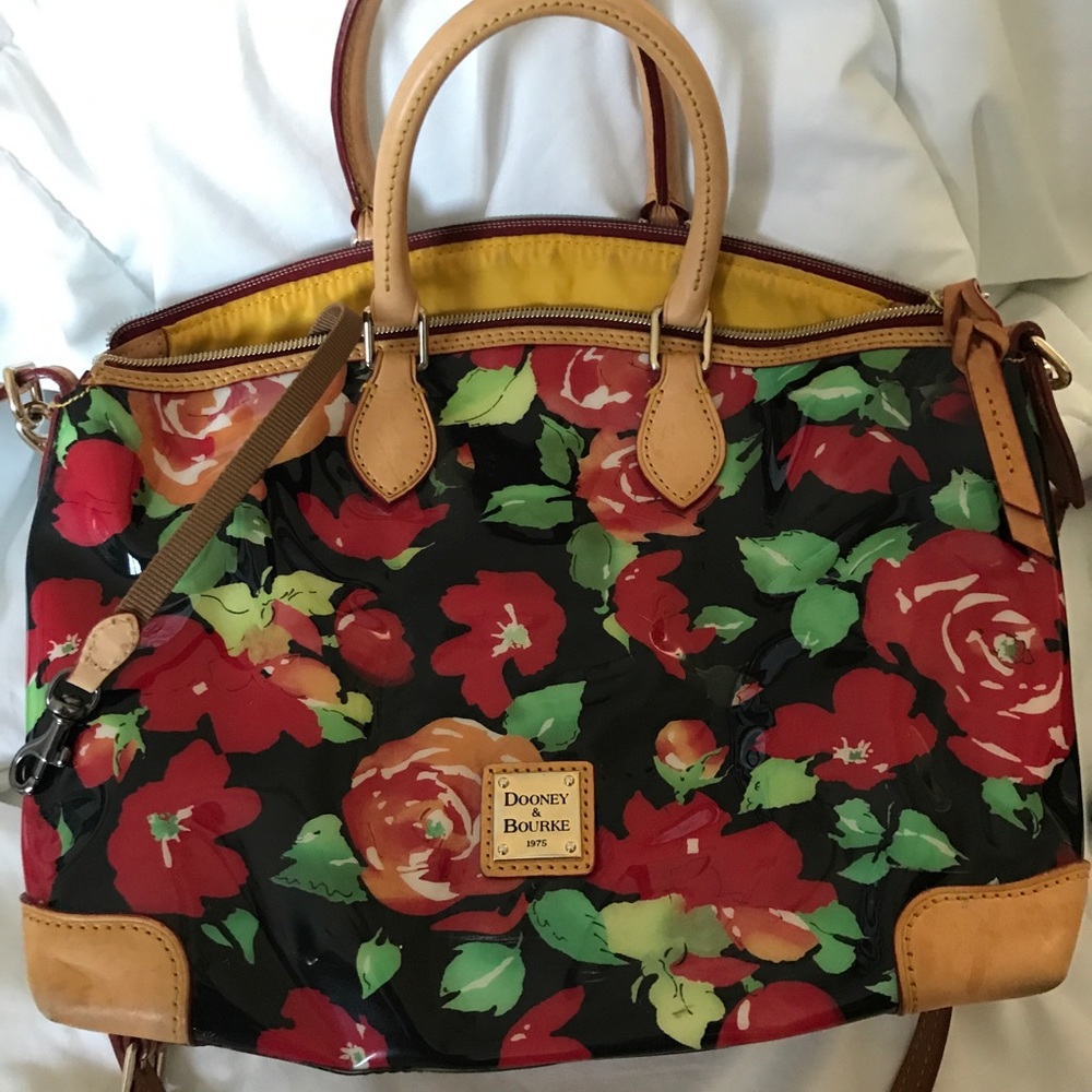 Dooney & Bourke rose print zip satchel purse